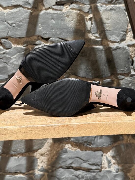 Prada Black Suede Crystal Embellished Slingback Pumps - Picture 7 of 11